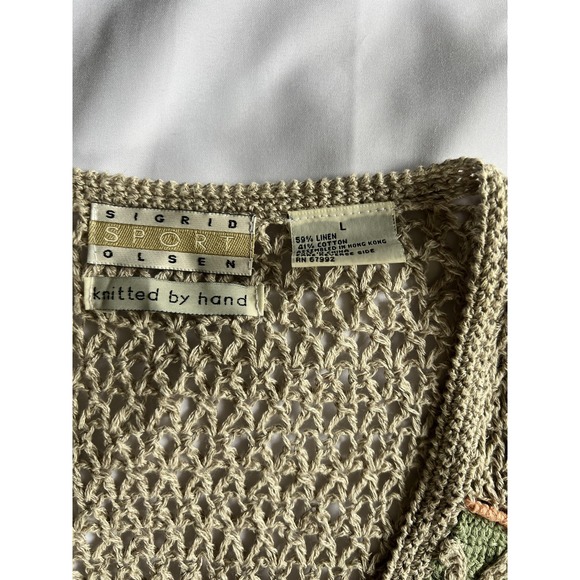 Sigrid Olsen Sport Sweater Vest‎ Womens Large Knit Floral Boho Crochet Linen - Picture 7 of 11